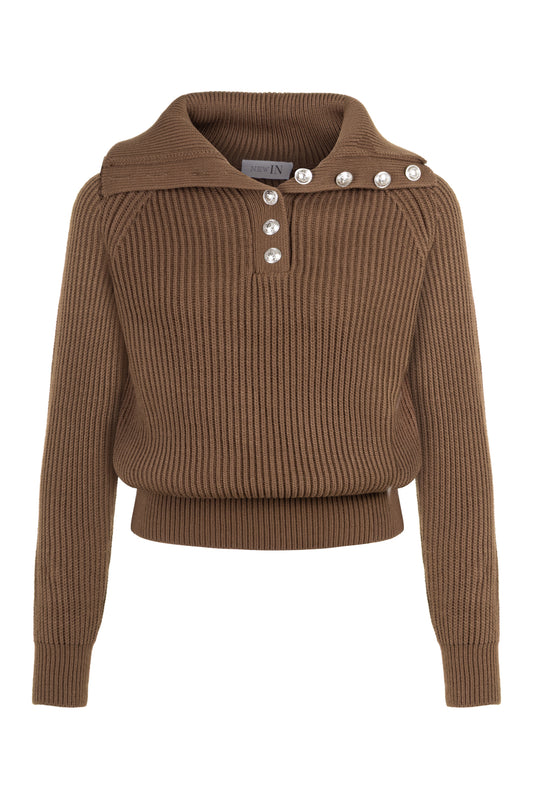 Düğme Detaylı Kahverengi Kazak