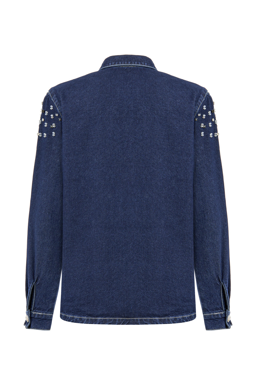 Taş İşlemeli Denim Gömlek