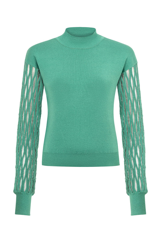 Kolu Transparan Yeşil Kazak