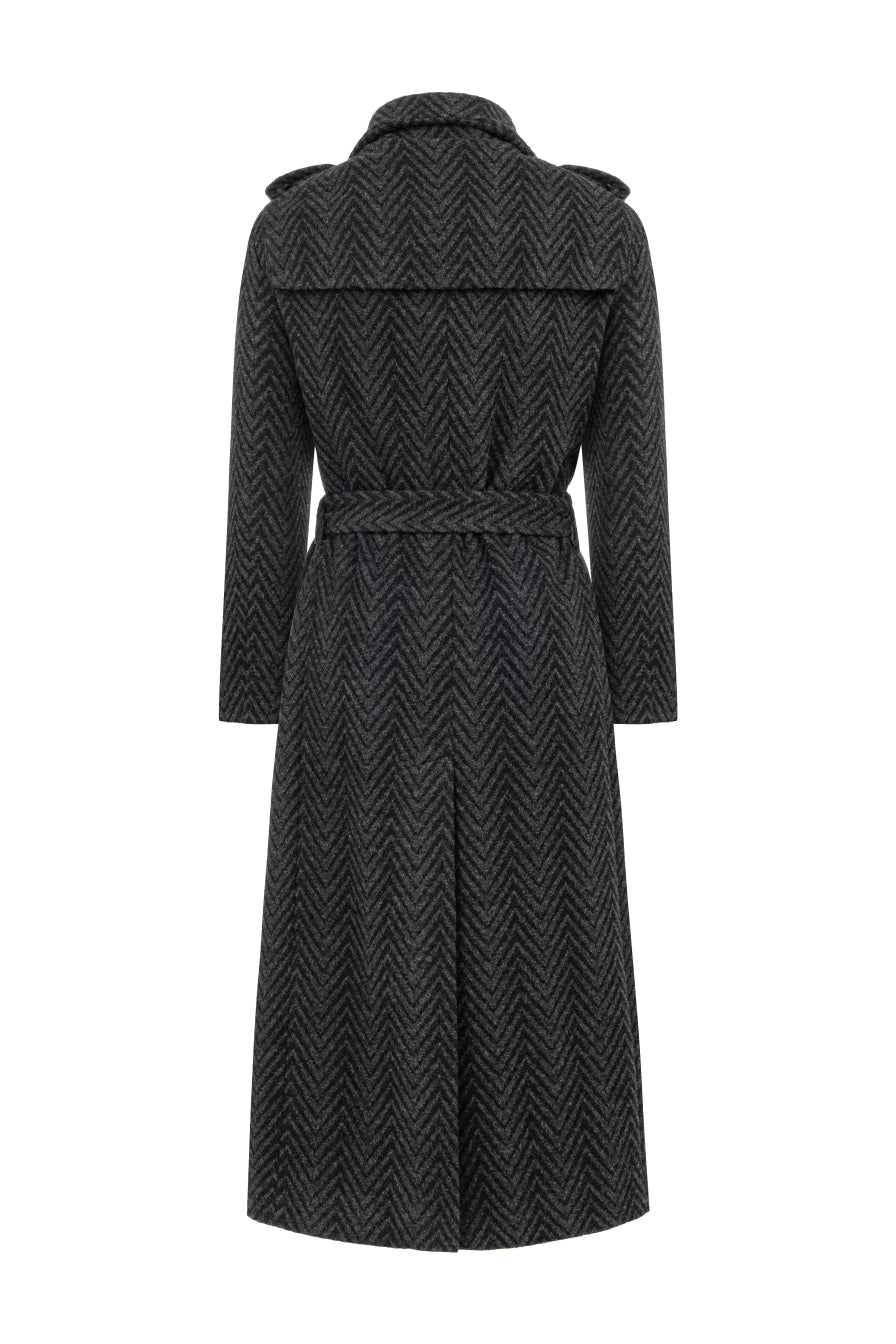 Siyah Gri Geçişli Kruvaze Palto