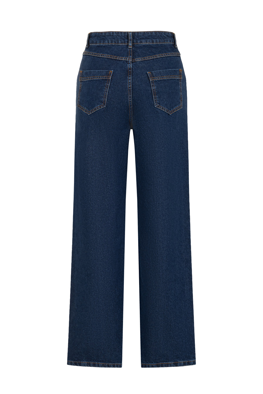 Gold Düğmeli Lacivert Denim Pantolon