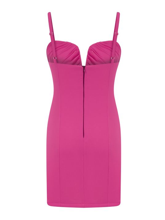 İp Askılı Göğüsü Drapeli Pembe Mini Elbise