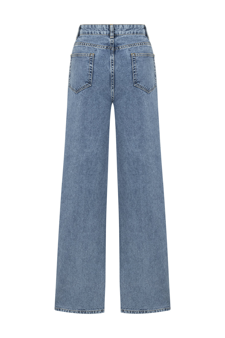 Buz Mavisi Yüksek Bel Denim Pantolon