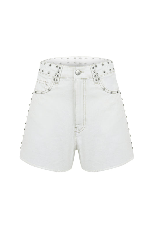 Droplu Beyaz Denim Şort