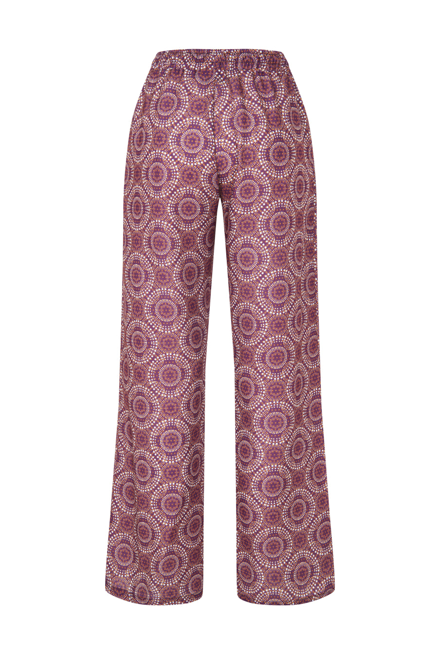 Pembe Desenli Beli Büzgülü Pantolon