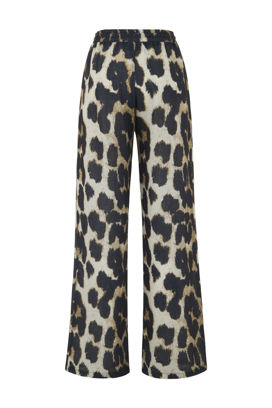 Beli Büzgülü Leopar Desenli Pantolon