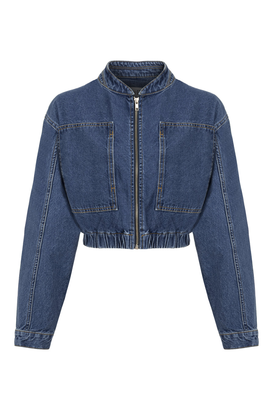 Lacivert Kısa Bomber Denim Ceket