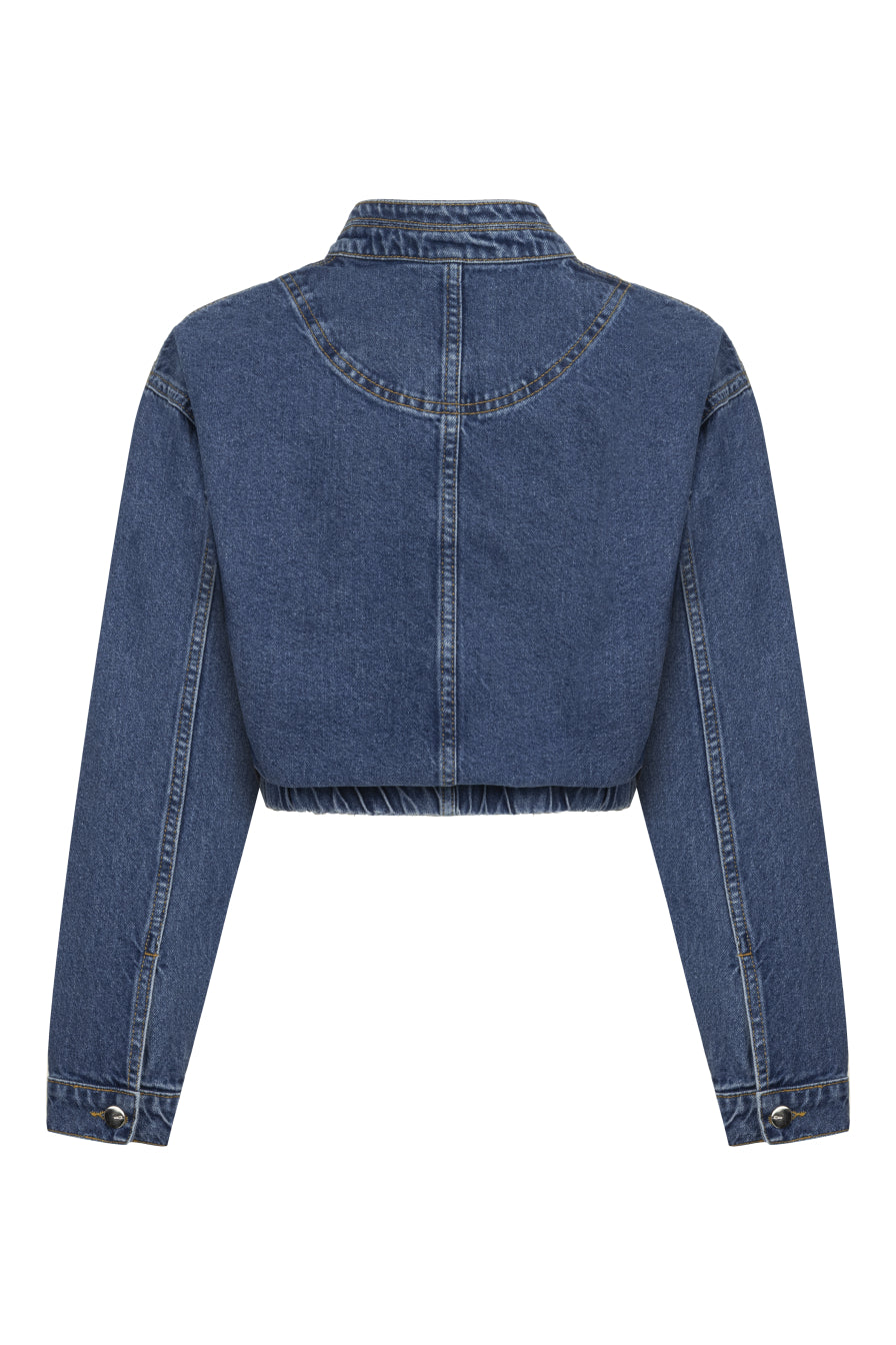 Lacivert Kısa Bomber Denim Ceket