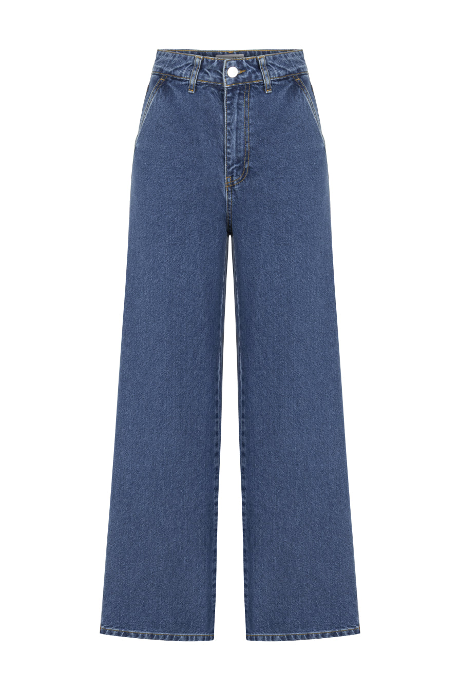 Lacivert Düz Kesim Denim Pantolon