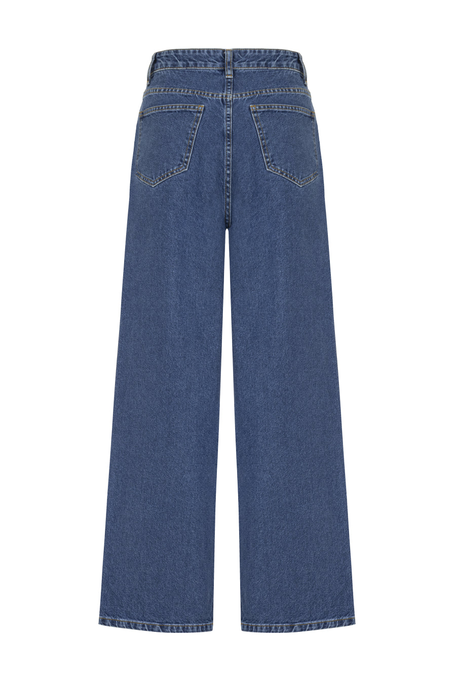 Lacivert Düz Kesim Denim Pantolon
