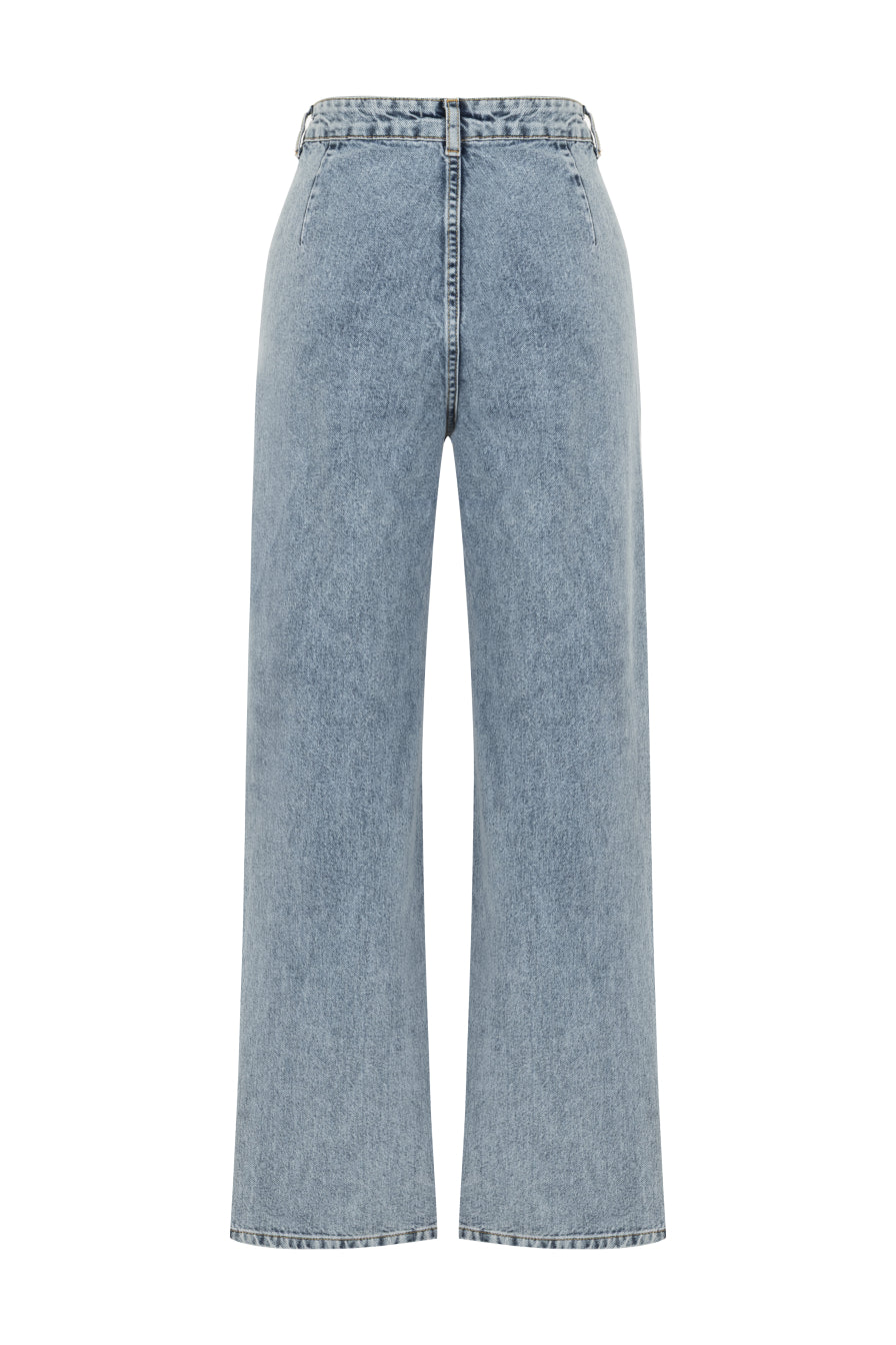 Kadife Cep Detaylı Denim Pantolon