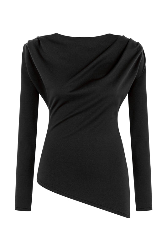 Vatkalı Drapeli Siyah Bluz