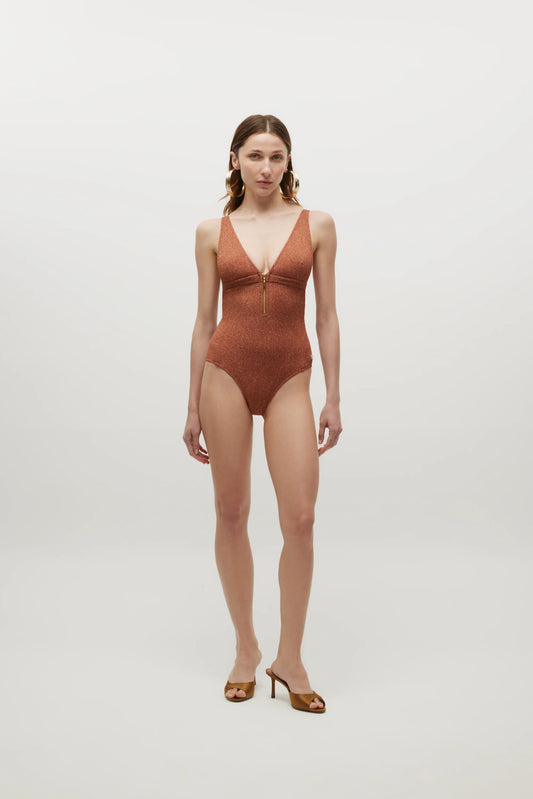 Noelle Brown Shiny Rib Swimsuit