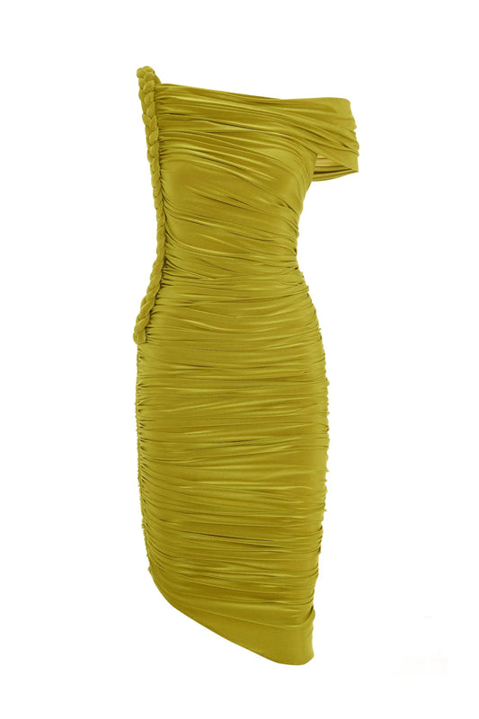 Braided Drape Detail Asymmetric Cut Dress
