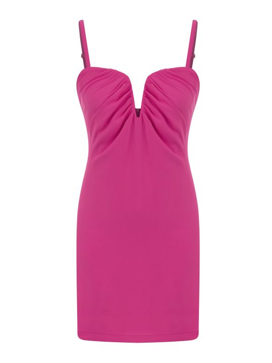 İp Askılı Göğüsü Drapeli Pembe Mini Elbise