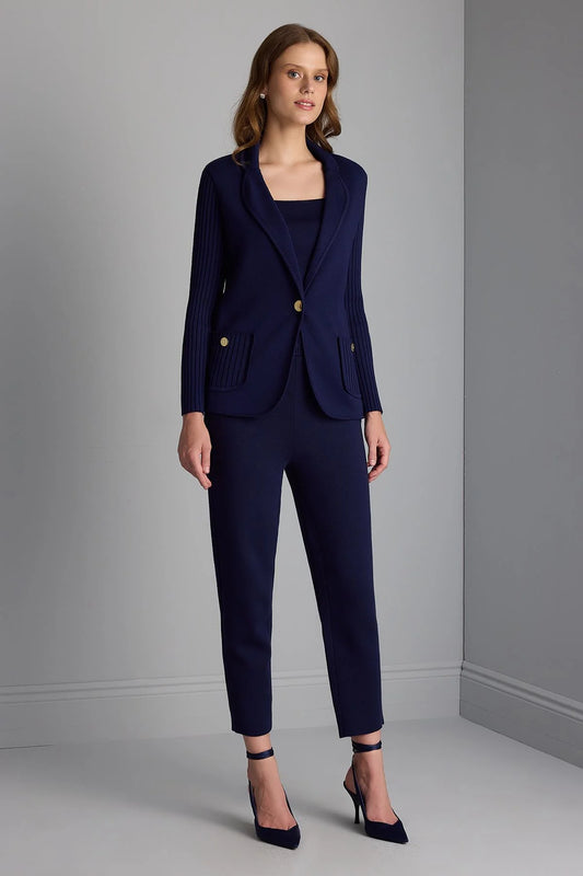 Beli Kordonlu Cepli Lacivert Triko Pantolon