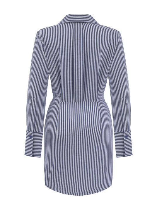 Mavi Çizgili Önden Düğmeli Gömlek Elbise