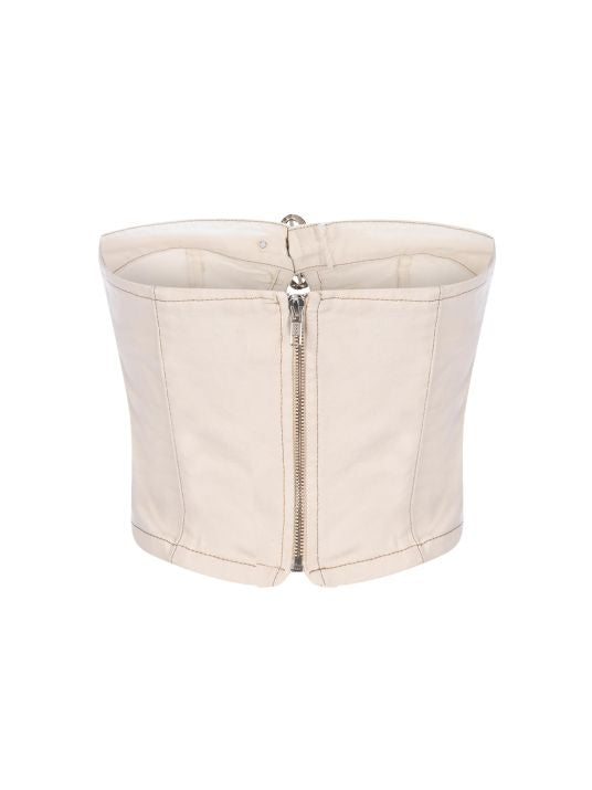 Kemerli Beyaz Denim Büstiyer