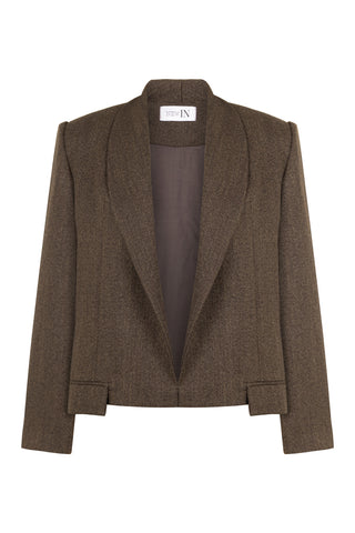 Kahverengi Cep Detaylı Crop Yünlü Ceket