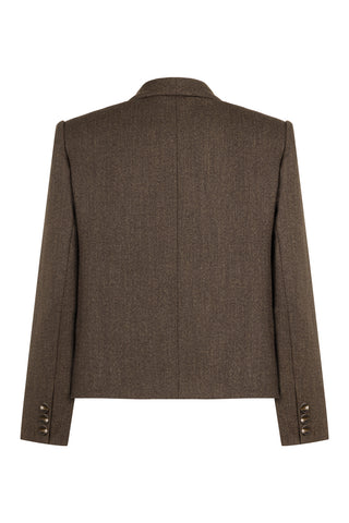 Kahverengi Cep Detaylı Crop Yünlü Ceket