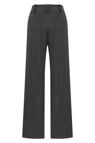 Gri Çizgili Kemerli Pantolon