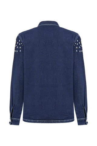 Taş İşlemeli Denim Gömlek