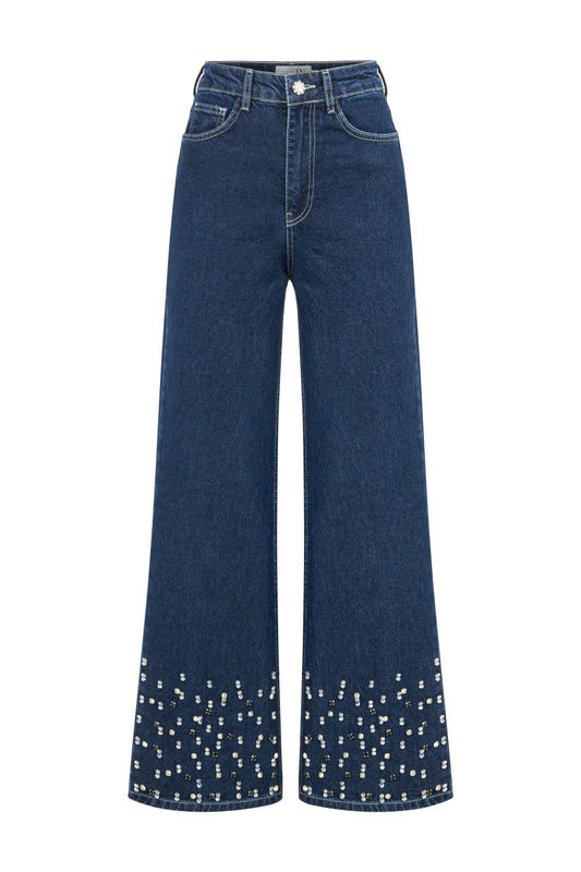 Taş İşlemeli Denim Pantolon