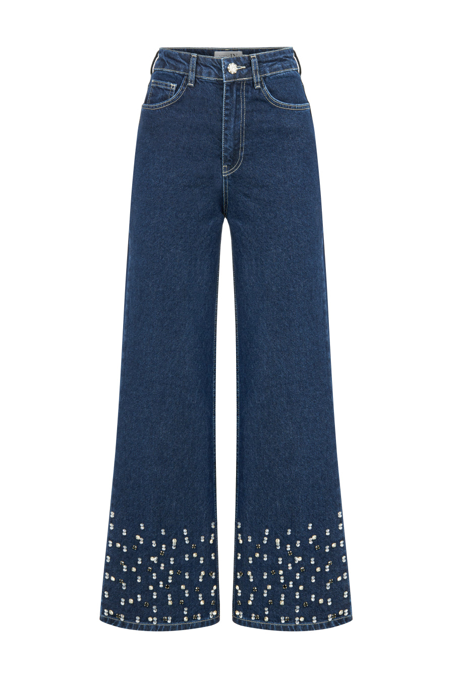 Taş İşlemeli Denim Pantolon