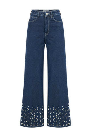 Taş İşlemeli Denim Pantolon