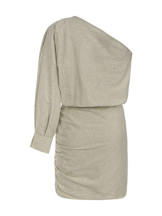 Tek Kollu Bej Mini Elbise