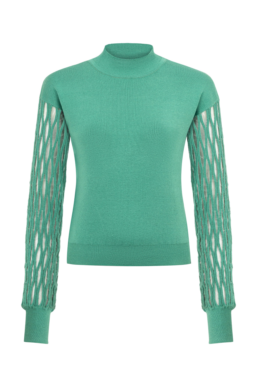 Kolu Transparan Yeşil Kazak