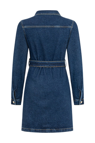 Cepleri Taş İşlemeli Denim Elbise