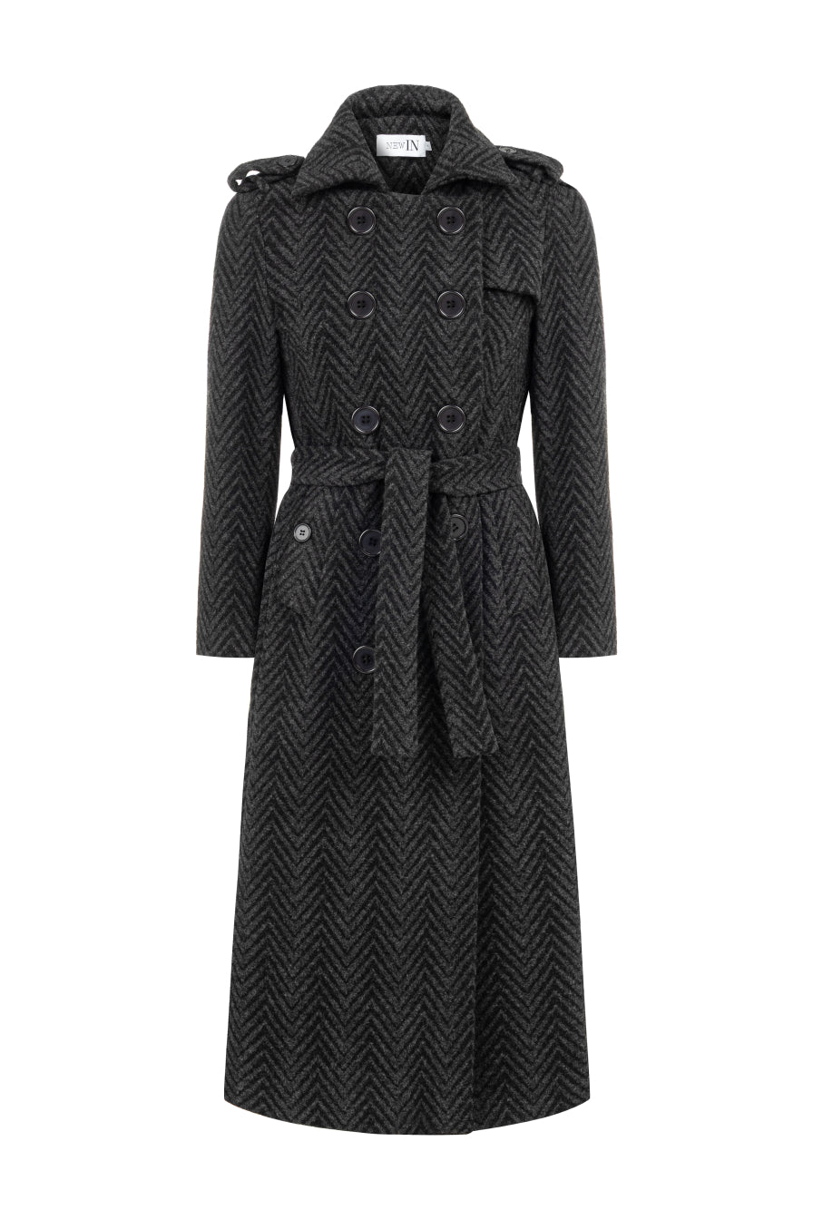 Siyah Gri Geçişli Kruvaze Palto