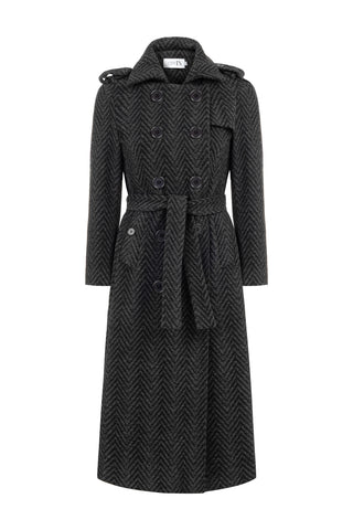 Siyah Gri Geçişli Kruvaze Palto