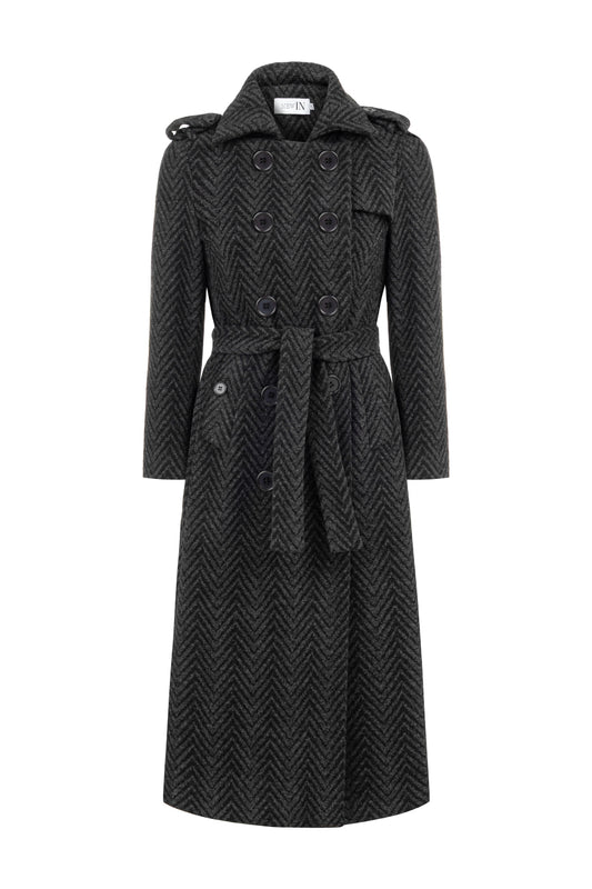 Siyah Gri Geçişli Kruvaze Palto