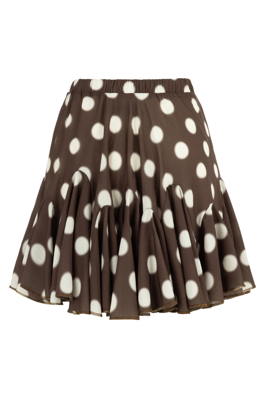 Volanlı Kahverengi Puanlı Mini Etek