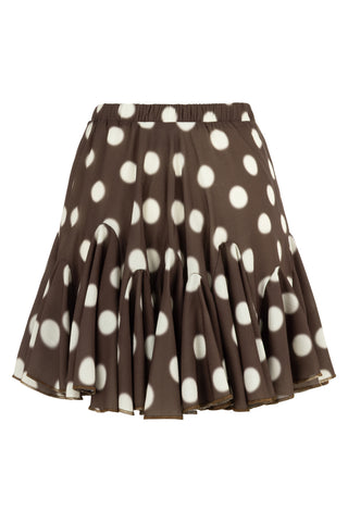 Volanlı Kahverengi Puanlı Mini Etek