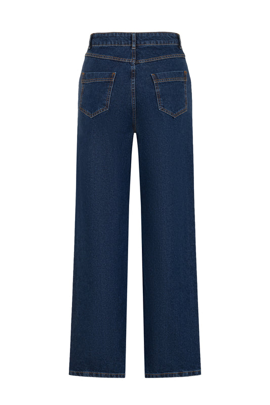 Gold Düğmeli Lacivert Denim Pantolon