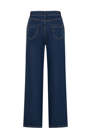 Gold Düğmeli Lacivert Denim Pantolon