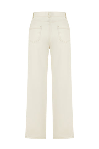 Gold Düğmeli Beyaz Denim Pantolon