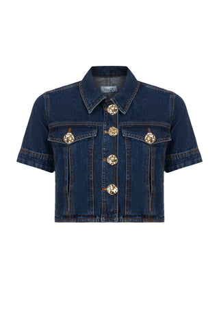 Gold Düğmeli Lacivert Denim Ceket
