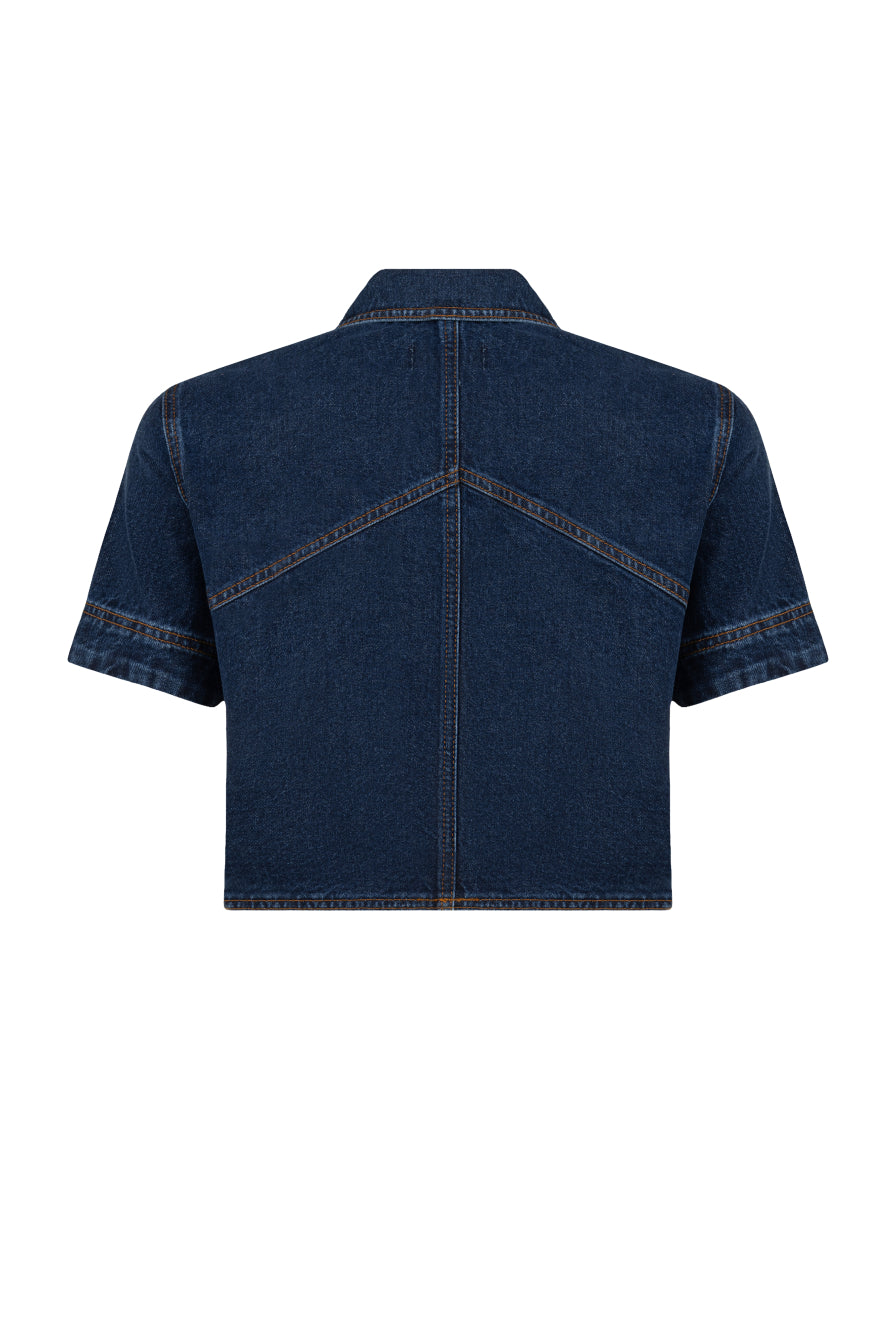 Gold Düğmeli Lacivert Denim Ceket