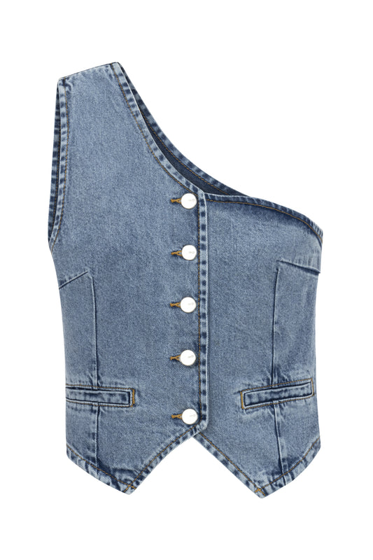 Buz Mavisi Tek Omuz Denim Yelek