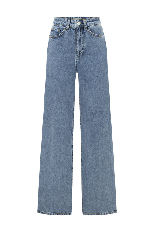 Buz Mavisi Yüksek Bel Denim Pantolon