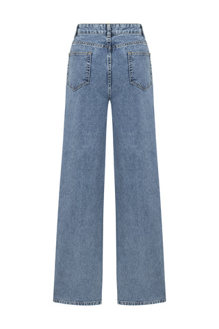 Buz Mavisi Yüksek Bel Denim Pantolon