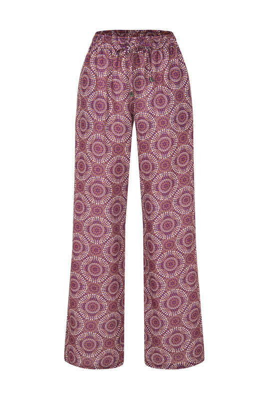 Pembe Desenli Beli Büzgülü Pantolon