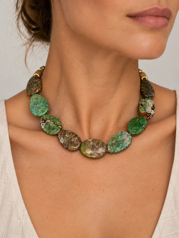 Oval Green Agate Kolye