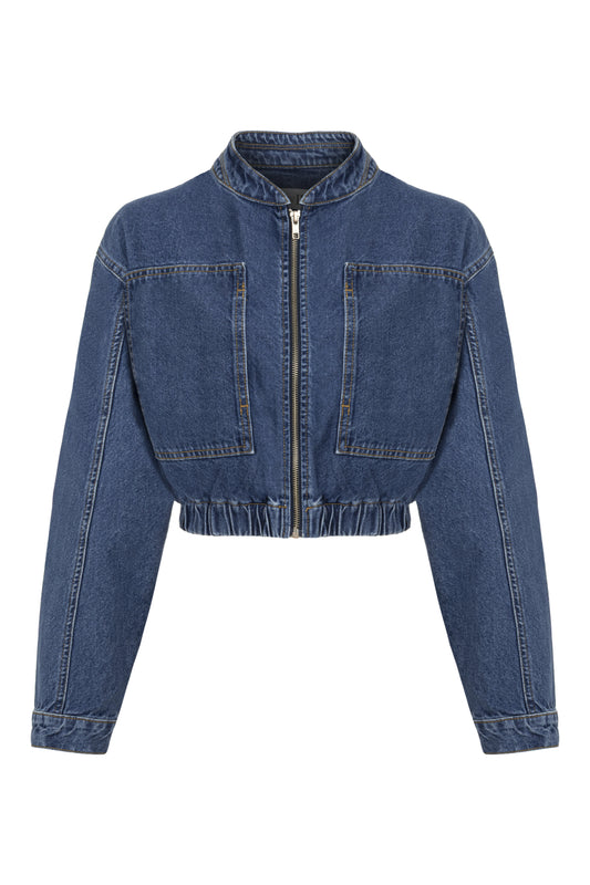 Lacivert Kısa Bomber Denim Ceket