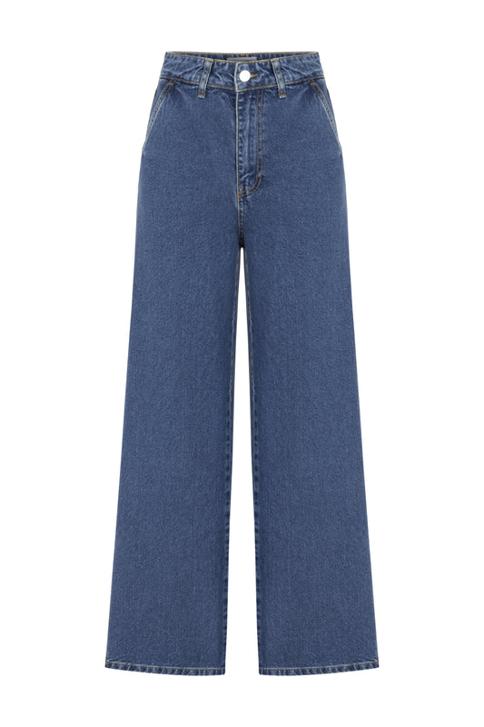 Lacivert Düz Kesim Denim Pantolon