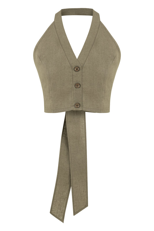 %100 Keten Bej Yelek